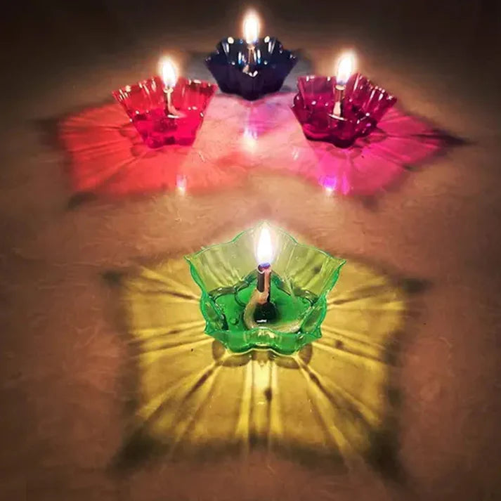 GlowMystic Set Of 12 Pieces 3D Reflective Diyas ( Reusable )
